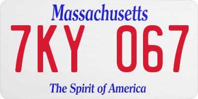 MA license plate 7KY067