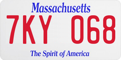 MA license plate 7KY068