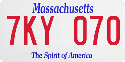 MA license plate 7KY070