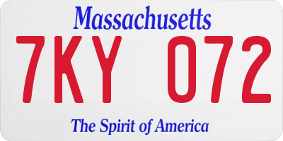 MA license plate 7KY072