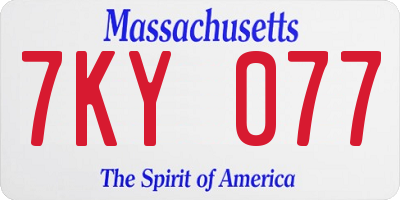 MA license plate 7KY077