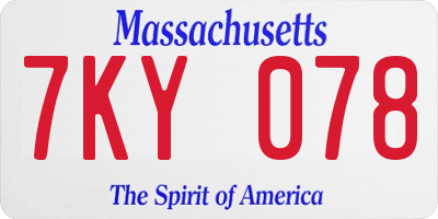 MA license plate 7KY078