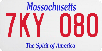 MA license plate 7KY080