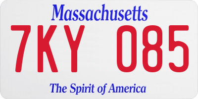 MA license plate 7KY085