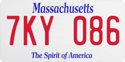 MA license plate 7KY086