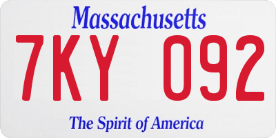 MA license plate 7KY092