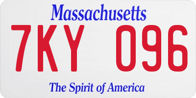 MA license plate 7KY096
