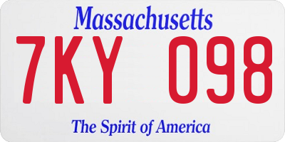 MA license plate 7KY098