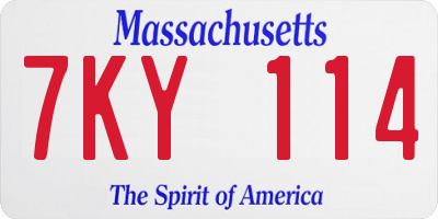 MA license plate 7KY114