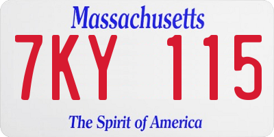 MA license plate 7KY115
