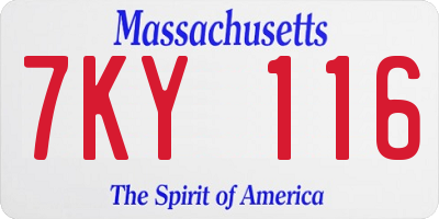 MA license plate 7KY116