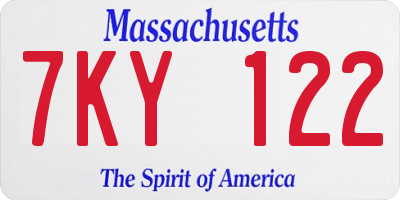 MA license plate 7KY122