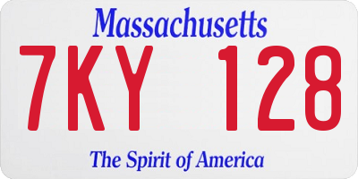 MA license plate 7KY128
