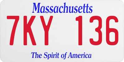 MA license plate 7KY136