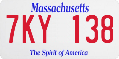 MA license plate 7KY138