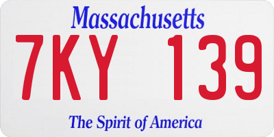 MA license plate 7KY139