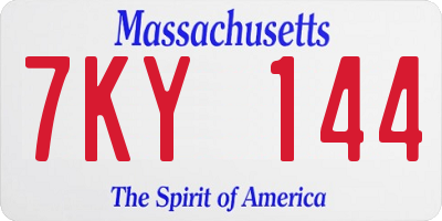 MA license plate 7KY144