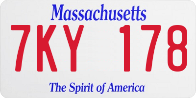 MA license plate 7KY178