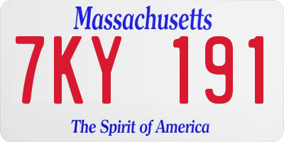 MA license plate 7KY191