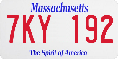 MA license plate 7KY192