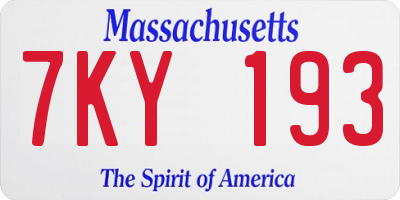 MA license plate 7KY193