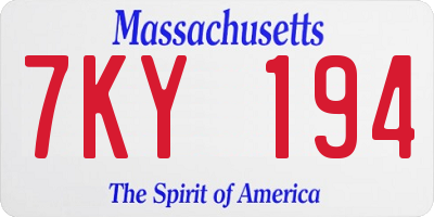 MA license plate 7KY194