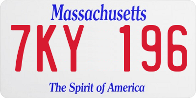 MA license plate 7KY196