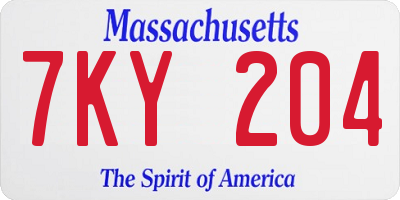 MA license plate 7KY204