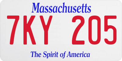 MA license plate 7KY205