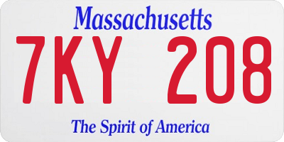 MA license plate 7KY208