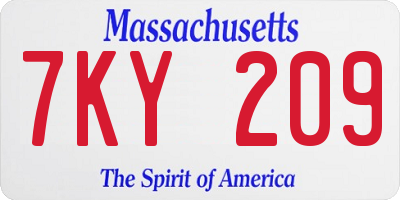 MA license plate 7KY209