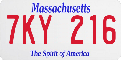 MA license plate 7KY216