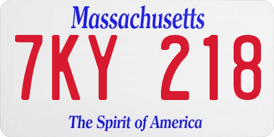 MA license plate 7KY218