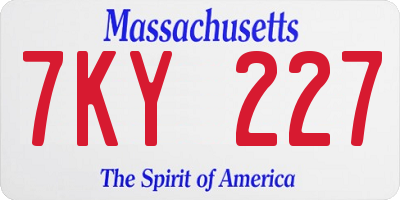 MA license plate 7KY227