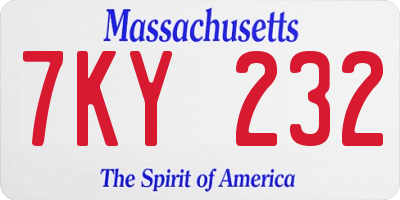 MA license plate 7KY232