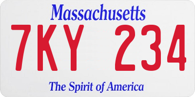 MA license plate 7KY234