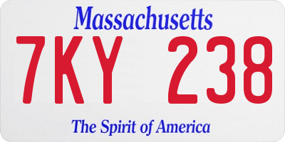 MA license plate 7KY238