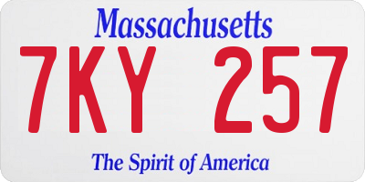 MA license plate 7KY257