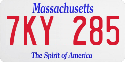 MA license plate 7KY285