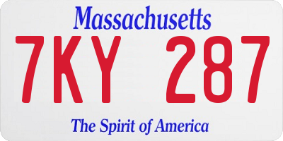 MA license plate 7KY287