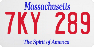 MA license plate 7KY289