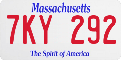 MA license plate 7KY292