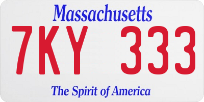 MA license plate 7KY333