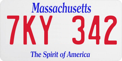 MA license plate 7KY342