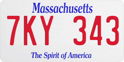 MA license plate 7KY343