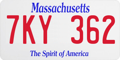 MA license plate 7KY362