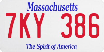 MA license plate 7KY386