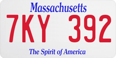 MA license plate 7KY392