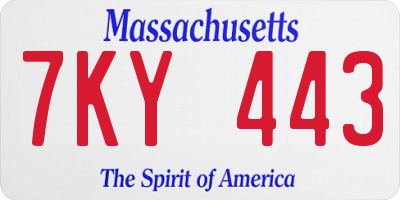 MA license plate 7KY443