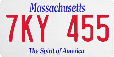 MA license plate 7KY455